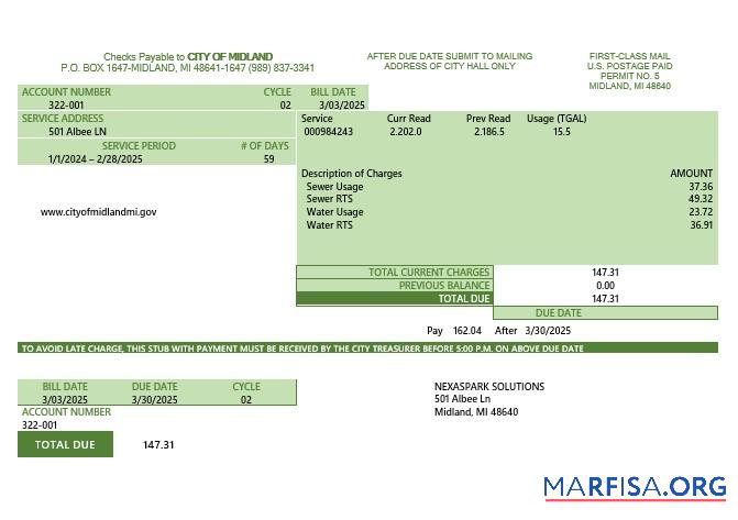 Printable USA Michigan water business utility bill template in Word and PDF formats